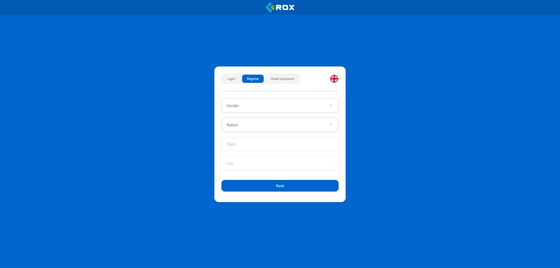 Account sign-up screen