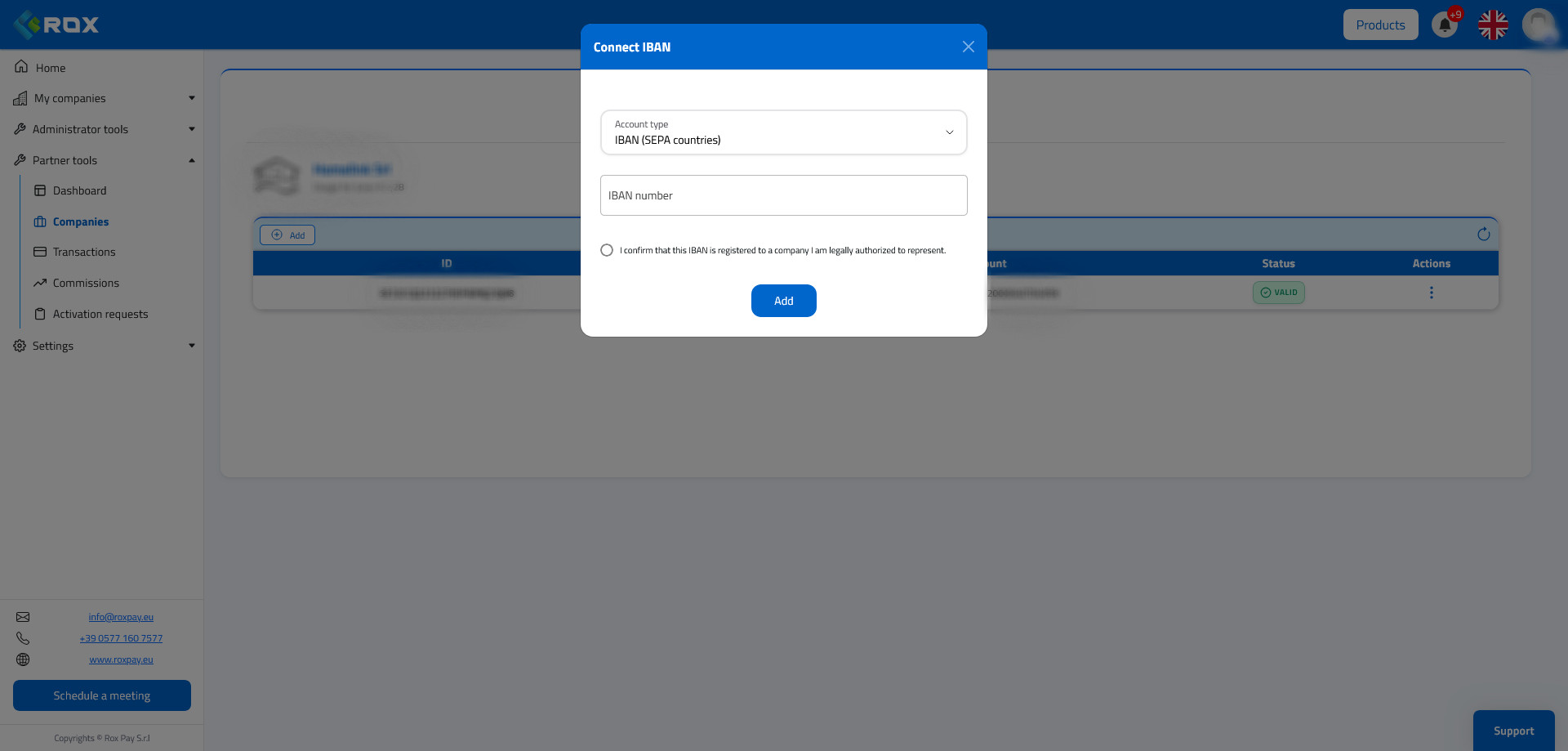 Form to enter the payout IBAN